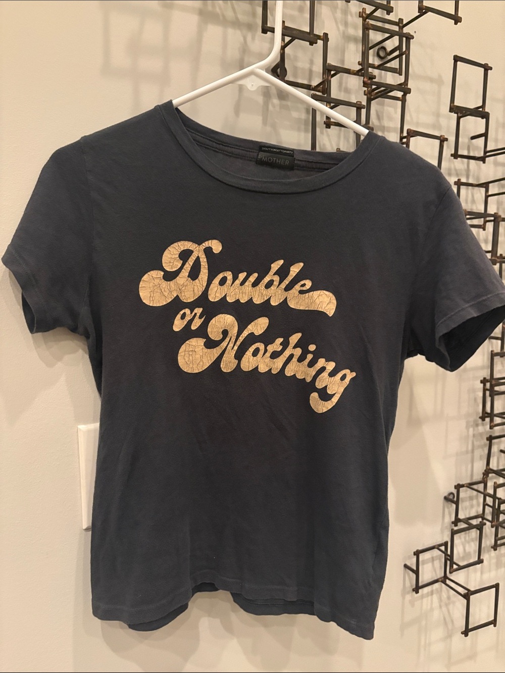 MOTHER Navy Short-Sleeve Tee with Gold Script Graphic